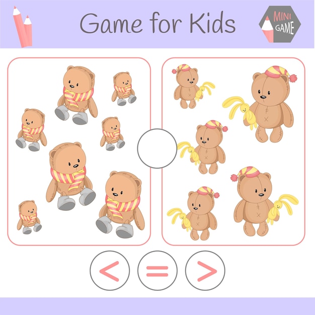 Juego educativo de lógica para niños en edad preescolar Robots divertidos de dibujos animados Elija la respuesta correcta Mayor que menor que o igual a