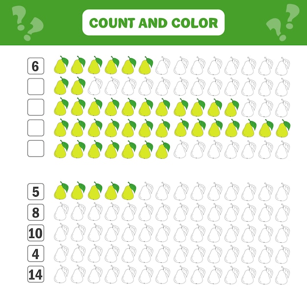 Juego educativo de matemáticas para niños. contando ecuaciones. hoja de trabajo de adición: contar y colorear