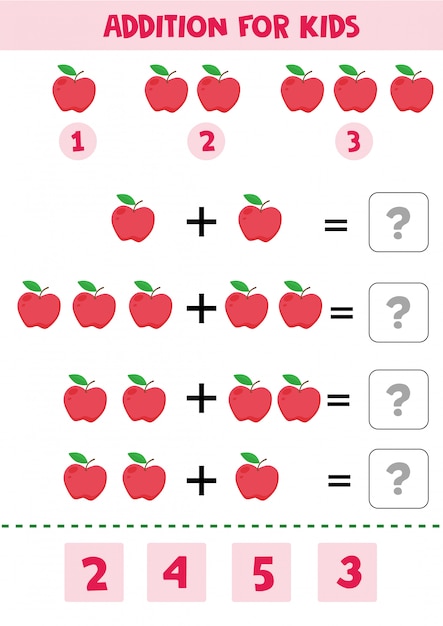 Juego educativo de matemáticas para niños con manzanas para niños.