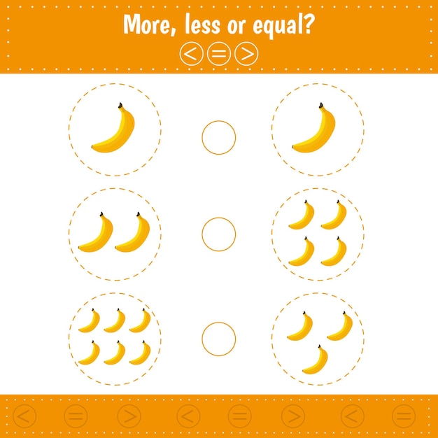 Juego educativo de matemáticas para niños Más menos o igual Plátano