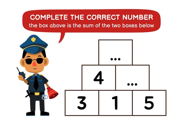 Juego educativo para niños ayudar a la policía linda completar la hoja de trabajo de la profesión número correcto