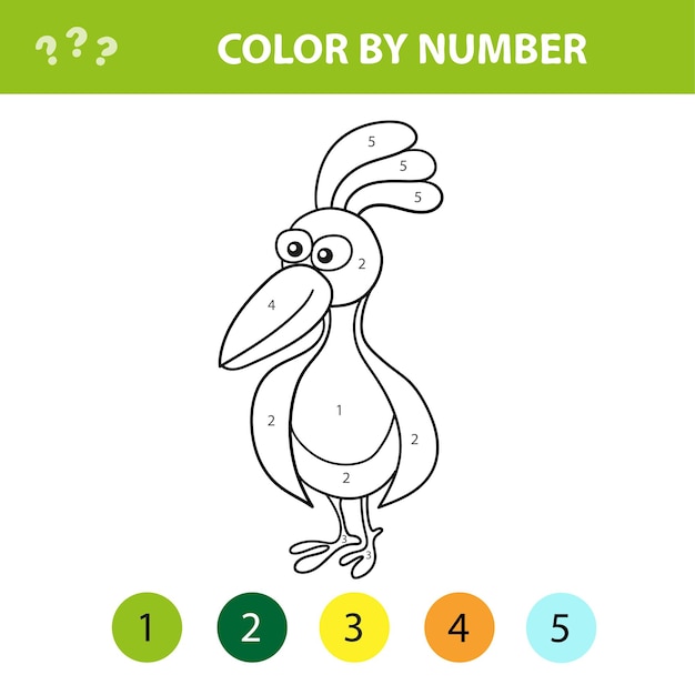 Juego educativo para niños. colorea la imagen por número. libro para colorear con pájaro lindo