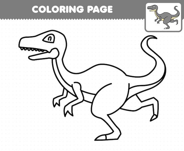 Juego educativo para niños para colorear página de dibujos animados  dinosaurio prehistórico velociraptor | Vector Premium