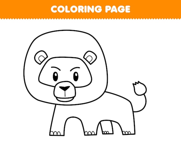 Juego educativo para niños para colorear página de dibujos animados lindo león línea arte imprimible animal hoja de trabajo