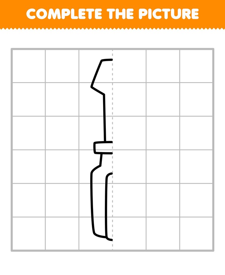 Vector el juego educativo para niños completa la imagen de la mitad del contorno del destornillador de dibujos animados lindo para dibujar la hoja de trabajo de la herramienta imprimible