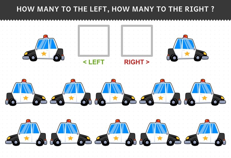 Vector juego educativo para niños de contar la imagen izquierda y derecha con un lindo coche de policía de dibujos animados
