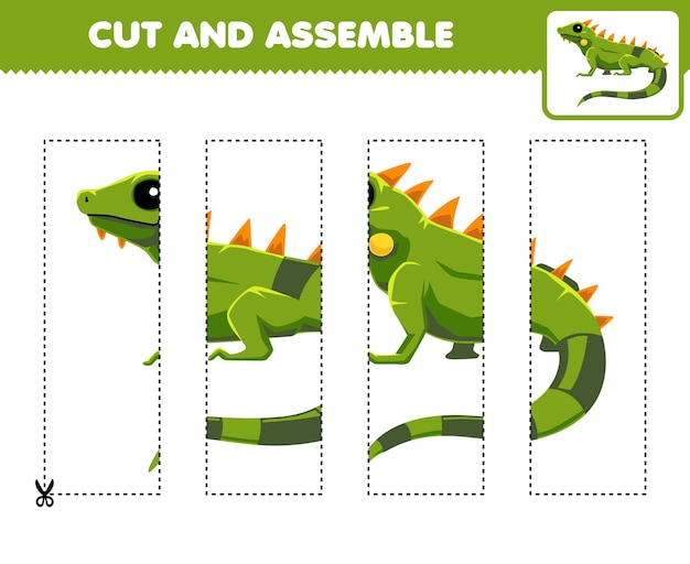 Juego educativo para niños cortar y montar rompecabezas iguana linda imagen hoja de trabajo de mascotas imprimible