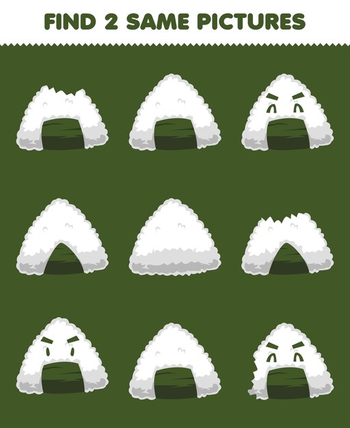 Juego educativo para niños: encuentre dos imágenes iguales comida merienda japonés onigiri