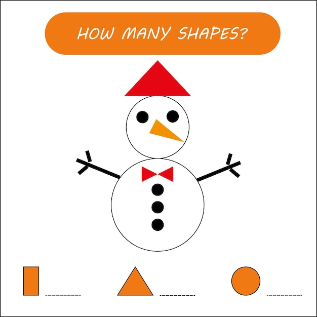 Juego educativo para niños. Muñeco de nieve de formas geométricas. Cuente triángulo, rectángulo, círculo.
