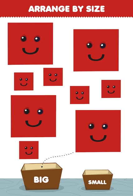 Juego educativo para niños organizar por tamaño grande o pequeño ponerlo en la caja dibujos animados lindos formas geométricas cuadros cuadrados | Vector Premium Juego educativo para niños organizar por tamaño grande o pequeño ponerlo en la caja dibujos animados lindos formas geométricas cuadros cuadrados | Vector Premium