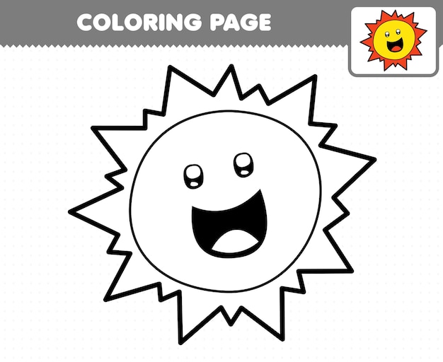 Juego educativo para niños página para colorear dibujos animados lindo sistema solar sol hoja de trabajo imprimible