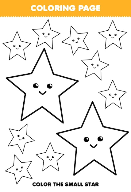 Juego educativo para niños página para colorear imagen grande o pequeña de forma geométrica hoja de trabajo imprimible de arte de línea de estrella