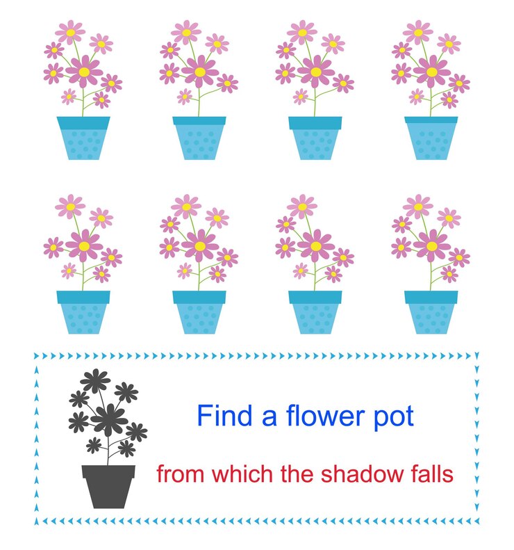 Vector juego educativo para niños tarea para la atención encuentra un jarrón de flores del que cae la sombra