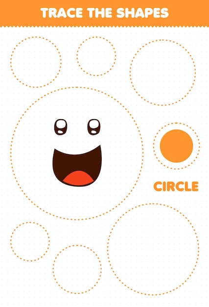 Juego educativo para niños trazar la hoja de trabajo imprimible del círculo de formas