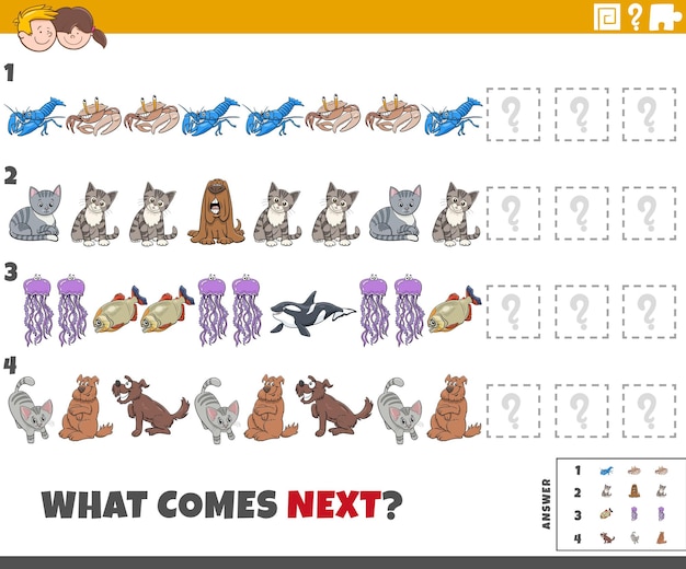 juego educativo de patrones para niños con animales cómicos
