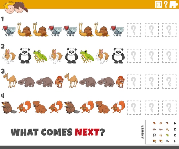 juego educativo de patrones para niños con animales de dibujos animados
