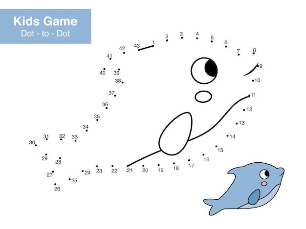 Juego educativo punto a punto para niños Lindo delfín de dibujos animados
