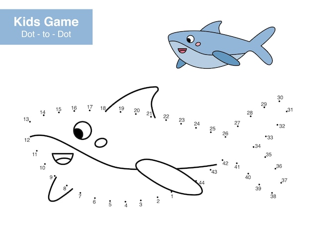 Juego educativo punto a punto para niños lindo tiburón de dibujos animados