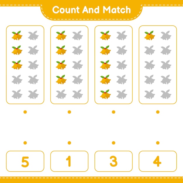 Juego educativo que cuenta el número de campana de Navidad y coincide con los números correctos.