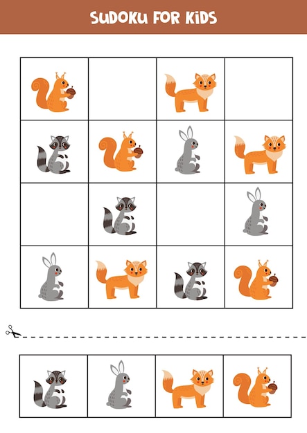 Juego educativo de sudoku con simpáticos animales del bosque