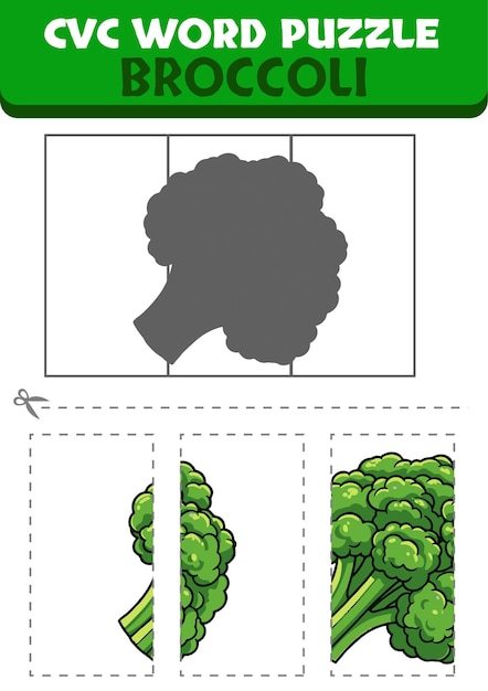 Juego educativo vectorial para que los niños aprendan la palabra cvc completando el rompecabezas de dibujos animados vegetales