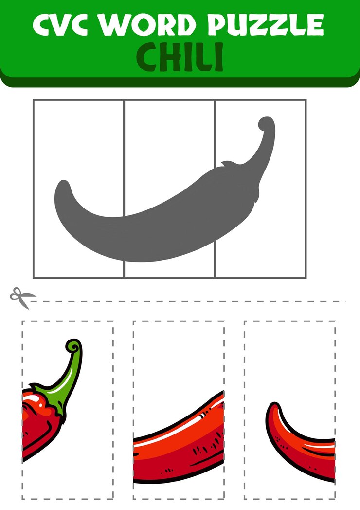 Vector juego educativo vectorial para que los niños aprendan la palabra cvc completando el rompecabezas de dibujos animados vegetales