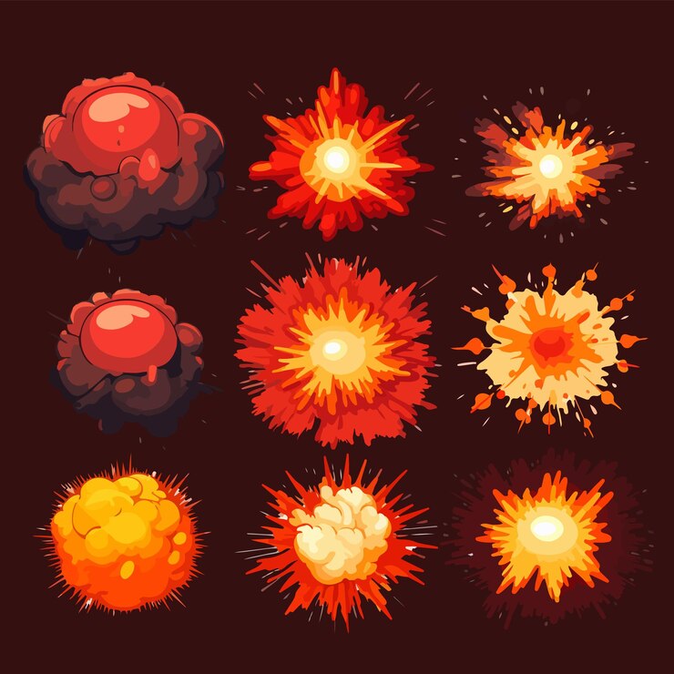 Vector para el juego del efecto de explosión conjunto de dibujos animados de vector de explosión