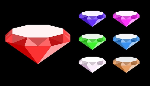 Juego de elementos de interfaz de usuario conjunto de diamantes de colores sobre fondo oscuro
