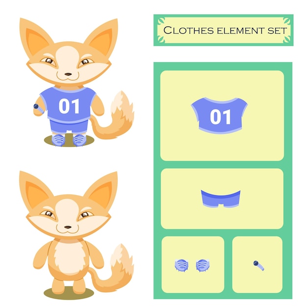 Juego de elementos de ropa de pequeño zorro astuto fútbol