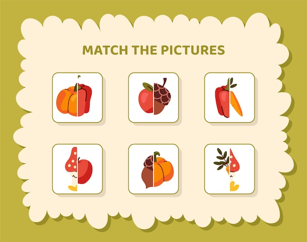 Juego de emparejamiento para niños plantilla vectorial