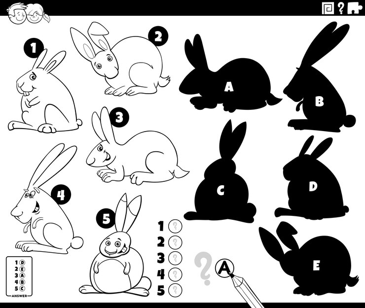 Vector juego de encontrar sombras con gatos de dibujos animados página de colorear