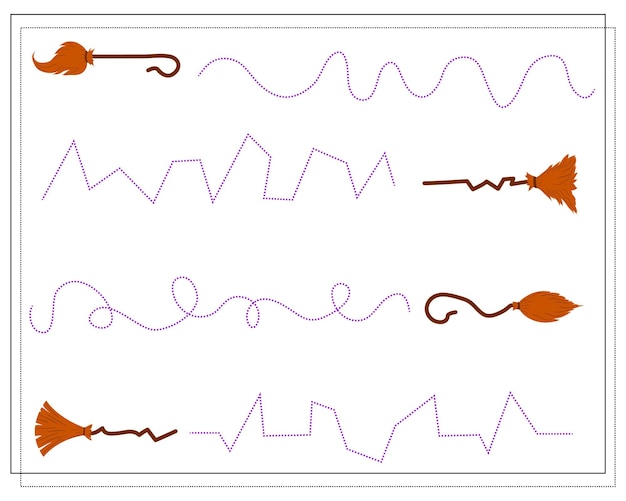 Juego de entrenamiento de escritura para niños punto a punto escoba de bruja halloween