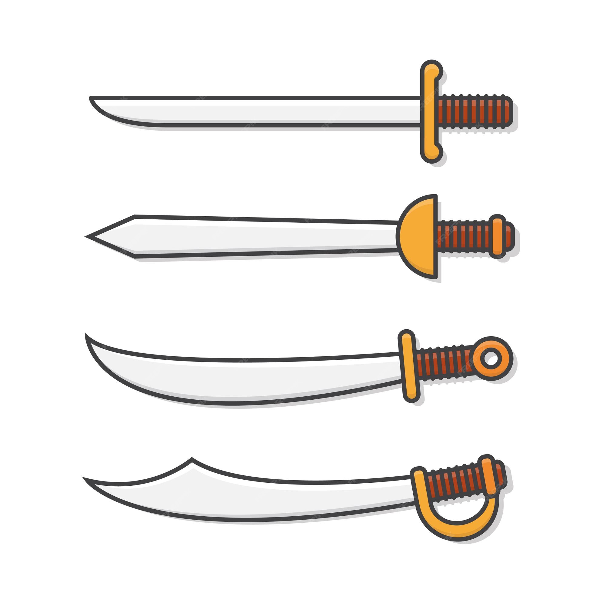 Juego de espada. espada de dibujos animados con arma plana | Vector Premium