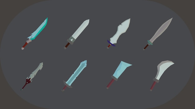 juego de espadas de juego de dibujos animados, espadas de dibujos animados para juego sobre fondo negro, ilustración vectorial
