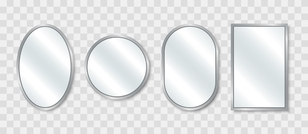 Vector juego de espejos realistas. espejos de vidrio reflectante de diferentes formas. marcos espejados. ilustración.