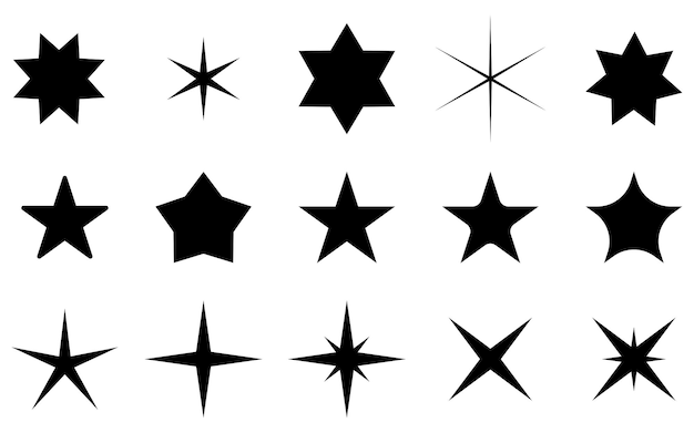 Juego de estrellas para diseño web y de aplicaciones. conjunto de estrellas negras en el fondo.