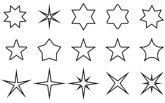 Juego de estrellas para diseño web y de aplicaciones. Conjunto de estrellas negras en el fondo.