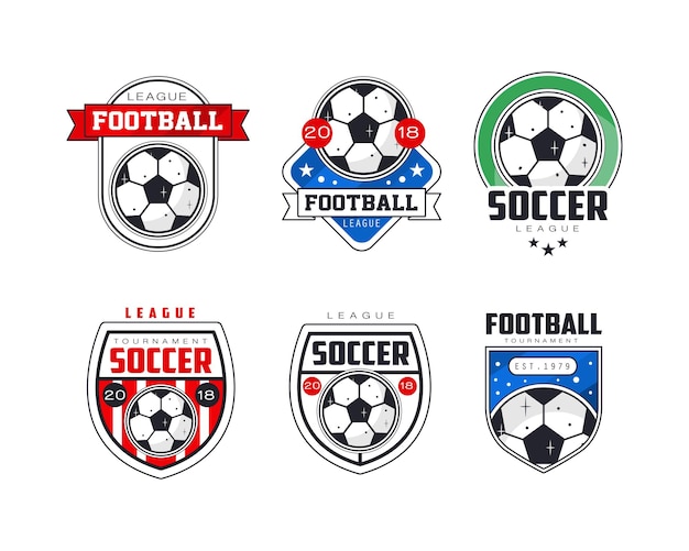 El juego de etiquetas de la liga de fútbol de fútbol Las insignias del campeonato de torneos deportivos Ilustración vectorial
