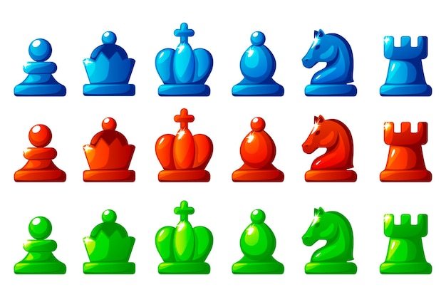 Juego de figuras de ajedrez de colores Juego de figuras de ajedrez azul rojo y verde
