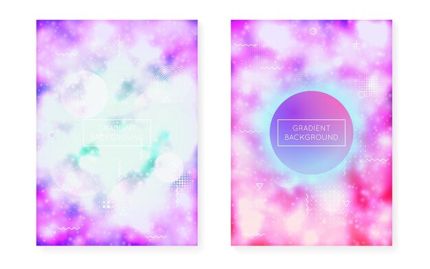 Juego de funda Bauhaus con formas líquidas. Fondo luminoso neón con morado fluorescente. Plantilla gráfica para cartel, presentación, banner, folleto. Juego de fundas bauhaus futurista.