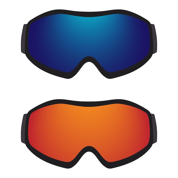 Juego de gafas clásicas de esquí y snowboard con llantas de colores ilustración vectorial en estilo plano