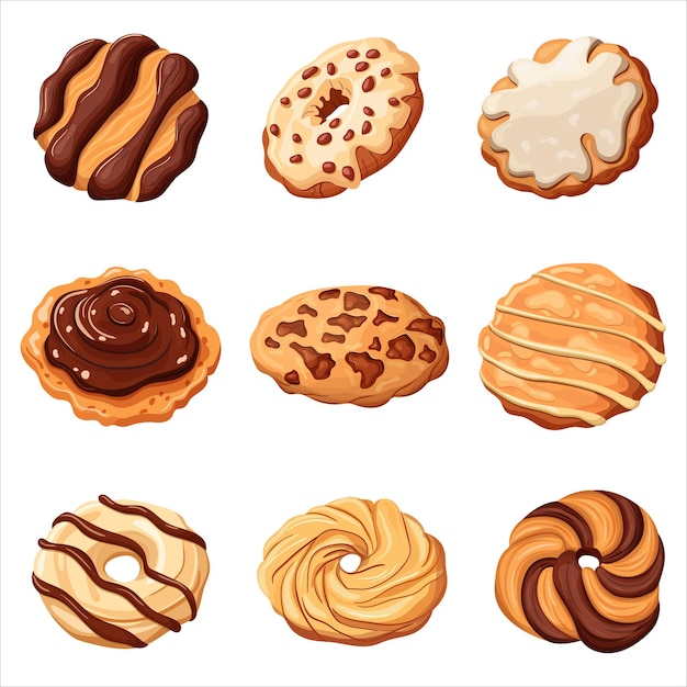 Vector un juego de galletas de chocolate y galletas de vainilla de confitería