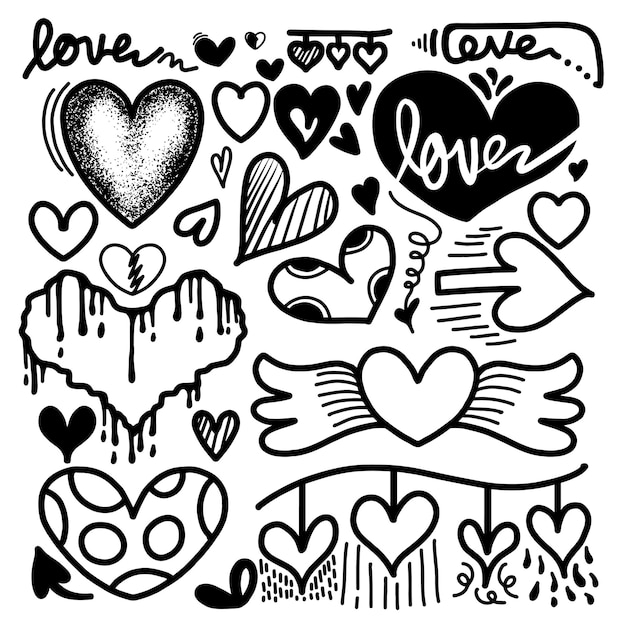 juego de garabatos dibujados a mano para el día de San Valentín colección de hermosos corazones y escritos amor