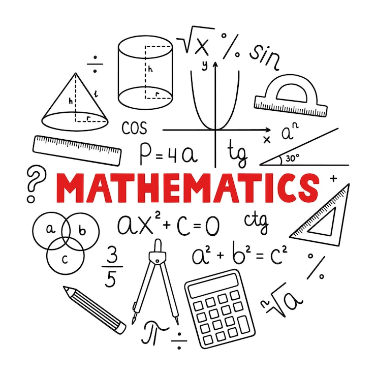 Vector juego de garabatos de matemáticas concepto de educación y estudio equipo escolar fórmulas matemáticas en estilo boceto ilustración de ector dibujada a mano aislada sobre fondo blanco