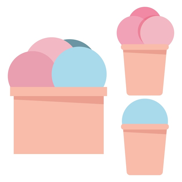 Juego de helado rosa y azul en una taza.