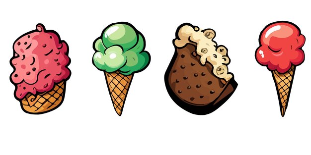 Juego de helados coloridos sabrosos Conos de helado de colección