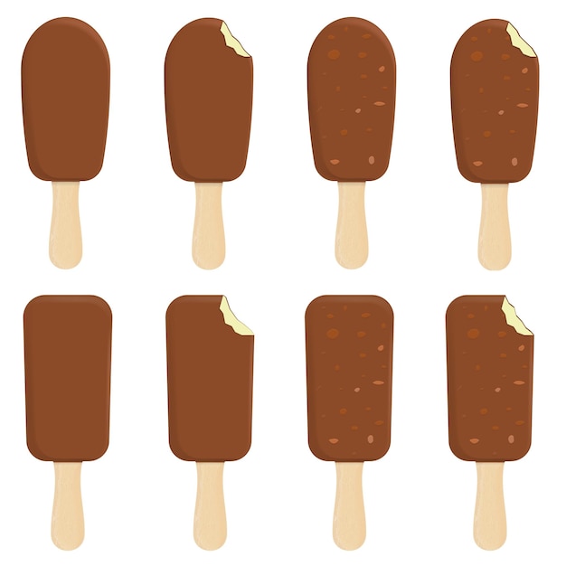 Vector juego de helados con nueces en un palo aislado sobre fondo blanco ilustración vectorial eps 10