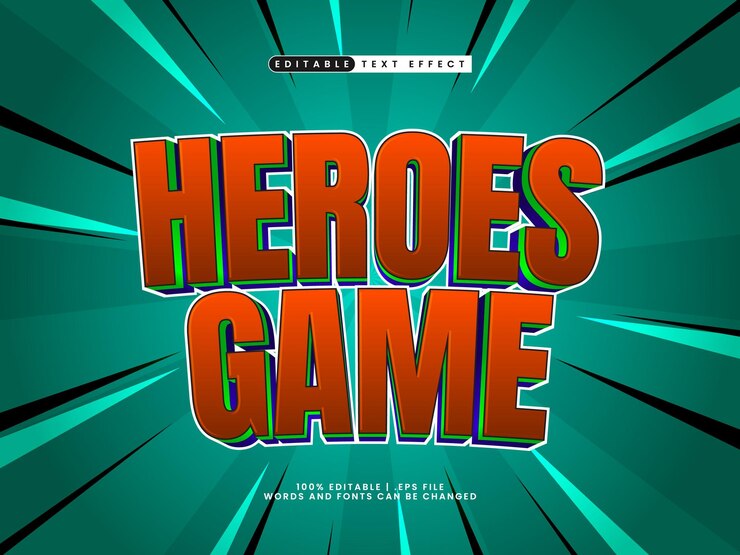 Vector juego de héroes efecto de texto editable en juego y estilo de texto para niños