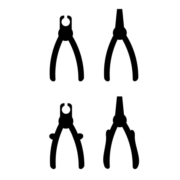 Juego de herramientas alicates silueta ilustración vectorial