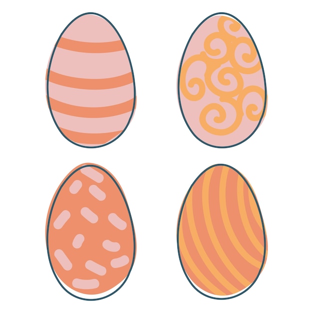 Un juego de huevos de Pascua Dulces festivos Huevos de colores en estilo garabato Gráficos vectoriales aislados en fondo blanco
